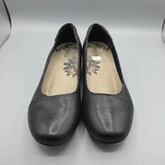 Taos Debut Shoes Womens 8 Black Leather Comfort Low Heel Slip On Cushioned - Picture 3 of 14